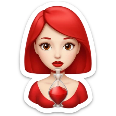in the style of apple IOS emojis, give me a girly whole person emoji (showing head to toes) , with big red lips and eyelashes, and hour-glass curvy frame in a neutral pose sticker