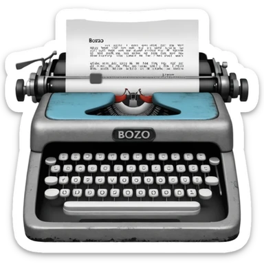 Typewriter with paper that says bozo on paper sticker