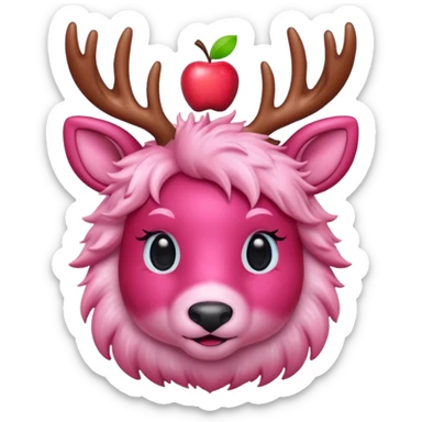cute pink deer with apple on head sticker