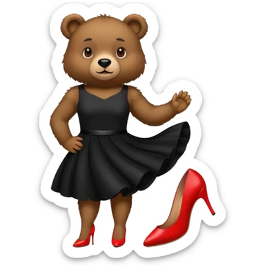 A bear with a black dress on and red high heels sticker
