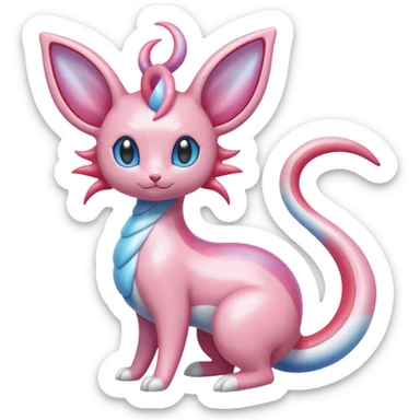 Shiny Pastel Translucent Sparkly Skitty-Milotic-Sylveon-Lumineon-Dragonair-Fakémon-hybrid-creature (full body)  sticker