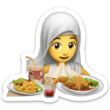 Create an emoji for the month of Ramadan that represents fasting, for example, an image of a person holding a beautiful iftar meal filled with food and drinks. --dream --ar 1:1 sticker