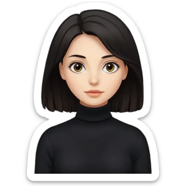 Mujer de pelo muy largo oscuro ojos oscuros muy atractiva y jersey de cuello vuelto y piel blanca sticker