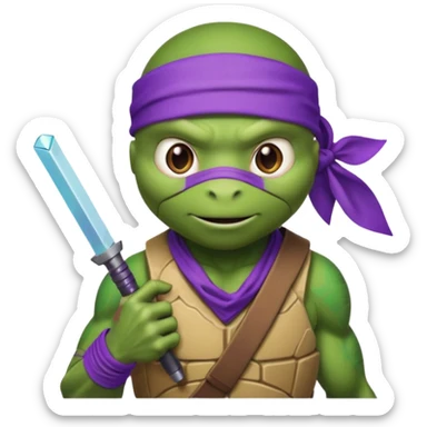 Donatello from Teenage Mutant Ninja Turtles, emoji style, holding a hologram device sticker