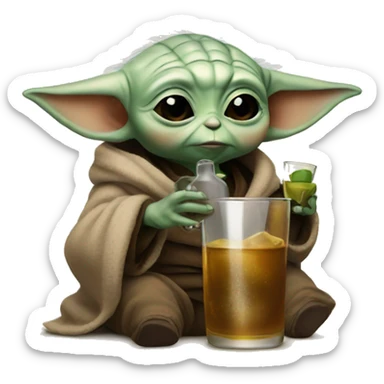 Baby Yoda drinking whiskey sticker