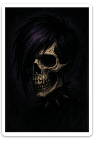 emo-style skull, black and purple, moody sticker