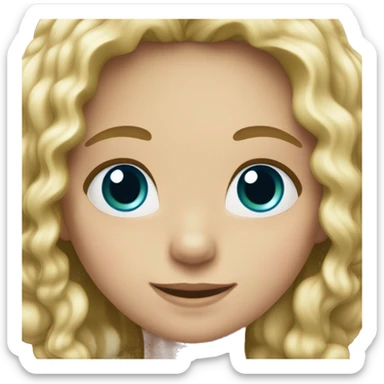 Girl, blond wavy hair with the ends color blue, green eyes, white skin and a sweet smile sticker