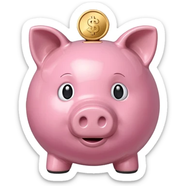piggy bank with a coin above it sticker