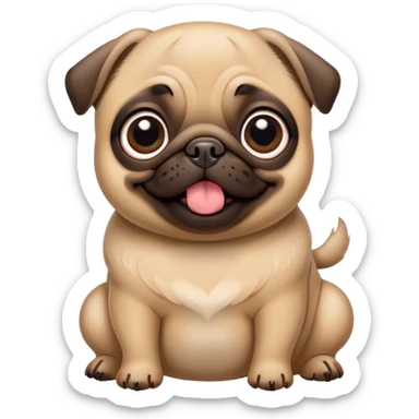Cinematic Comical Fawn Pug Portrait Emoji, Head tilted dramatically with an exaggeratedly amused expression, featuring a glossy fawn coat with a smooth finish, wide, expressive dark eyes filled with playful disbelief, Simplified yet hilariously expressive features, highly detailed, glowing with a slightly sassy glow, high shine, dramatic yet playful, stylized with an air of cheeky mischief, bright and endearing, soft glowing outline, capturing the essence of a spirited and over-the-top companion, so meme-worthy it feels like it could side-eye its way into internet fame instantly! sticker