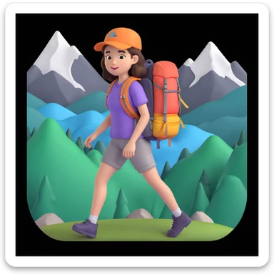 portrait of girl back packing mountains in background, close up pose sticker