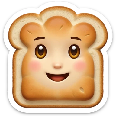 Friendly bread emoji avatar, cute and minimalistic style, warm eyes and gentle smile, flat design, soft shapes, clean modern look, highly recognizable at small sizes, centered composition, transparent or solid background, app icon quality. sticker