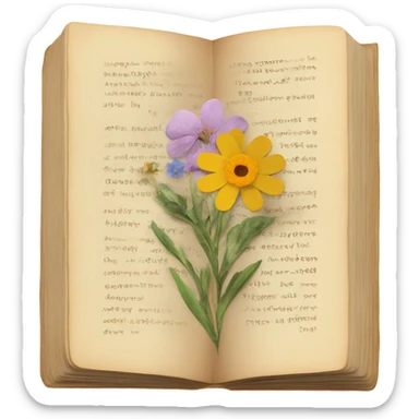 book with some pressed flowers on the pages  sticker