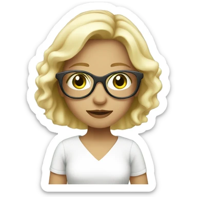 girl with blonde hair and glasses green eyes in a park with white dress sticker