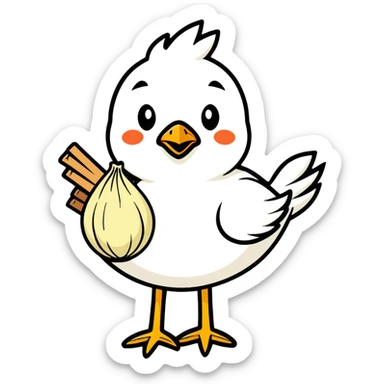 bird with a body like a garlic bulb, cartoonish sticker style sticker