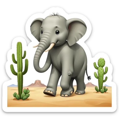 Me puedes crear un elefante con cuerpo de captus  y nas sandalias en los patas  caminando en el decierto sticker