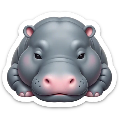 Meme-Worthy Cute Sleeping Hippo Portrait Emoji, Head resting peacefully with a contented smile, showcasing a massive, robust build and a luxuriously soft slate-gray hide, eyes shut in a serene, restful nap, Simplified yet hilariously adorable features, highly detailed, glowing with a soft, drowsy light, high shine, relaxed and utterly lovable, stylized with an air of playful laziness, bright and heartwarming, soft glowing outline, capturing the essence of a comically sleepy hippo, so meme-worthy it feels like it could instantly become the next viral sensation of adorable slumber! sticker