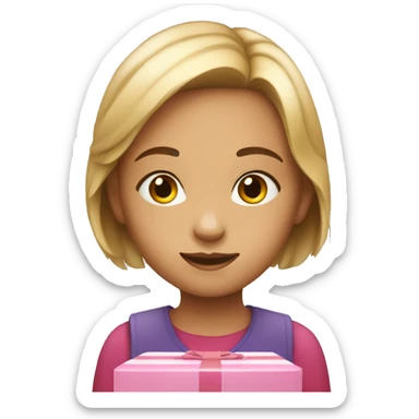 Young girl with present sticker
