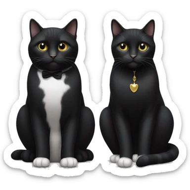 Two pet cats sitting together one is all black and larger than the other which is a tuxedo cat sticker