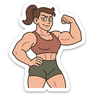 muscular woman, cartoon style, strong pose sticker