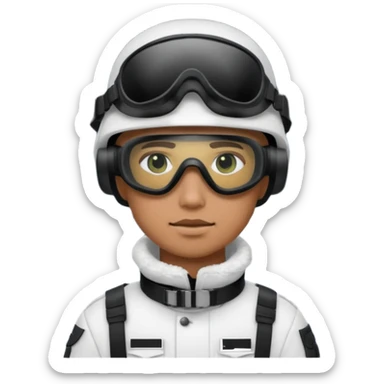 A brutal Finnish modern soldier in a white snow uniform. with black night vision goggles sticker