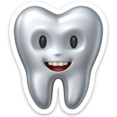 human tooth emoji, smooth chrome ceramic-metal texture, clean medical luxury aesthetic, isolated on white, no face sticker