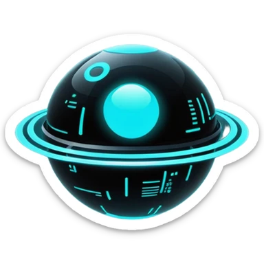 Black modern futuristic cyberpunk planet with cyan glowing accents sticker