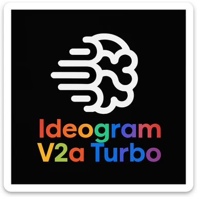 make a non gradient solid but colorful text of "Ideogram V2a Turbo", black background, add this logo too,  sticker