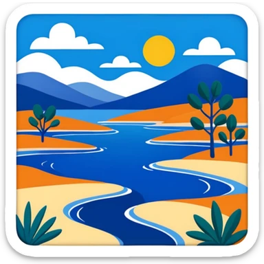 Matisse style BLUE abstract art landscape sticker