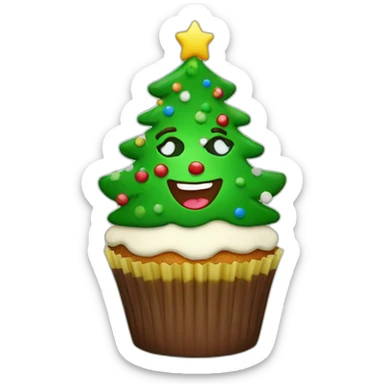 Happy Christmas tree cupcake sticker