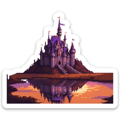 castle at sunset with warm orange and purple sky, dramatic lighting, no characters sticker