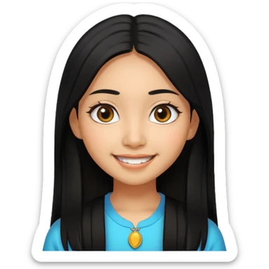 20 yr old asian woman hair  center part big eyes big smile tanned skin straight black hair hippie part hair  sticker