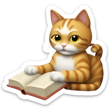 The cat is lying on the couch and reading a book sticker