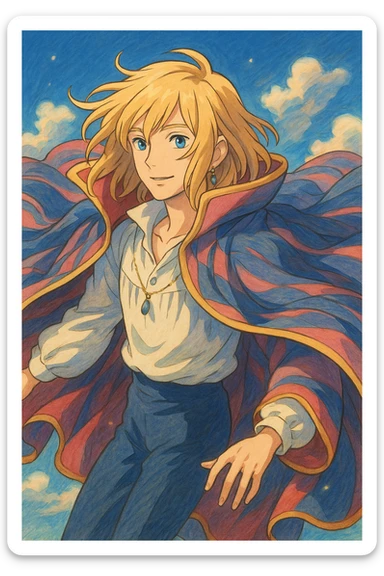 Hauru in his flowing cape, Ghibli style emoji sticker