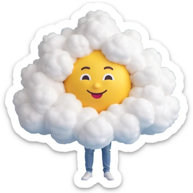 a person made entirely of voluminous fluffy clouds, up to the shoulders, 3D emoji style sticker