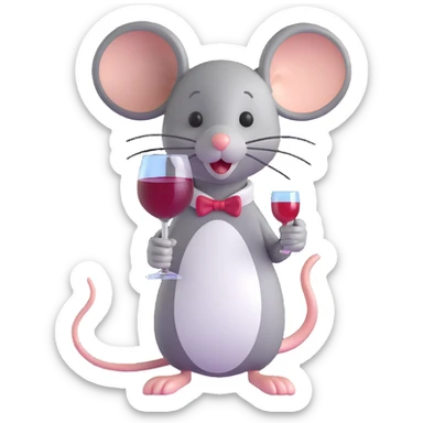 A mouse holding a glass of wine sticker