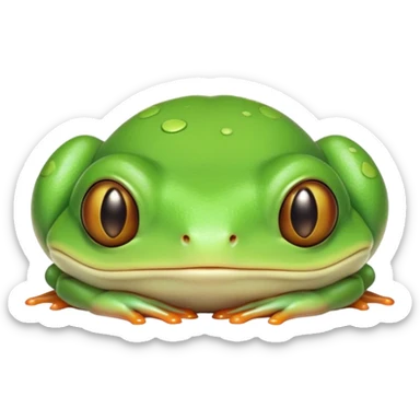 Meme-Worthy Cute Sleeping Green Tree Frog Portrait Emoji, Head resting peacefully with a contented smile, showcasing a compact, vividly green body with softly closed, serene eyes, Simplified yet adorably endearing features, highly detailed, glowing with a soft, drowsy jungle light, high shine, relaxed and utterly lovable, stylized with an air of playful laziness, soft glowing outline, capturing the essence of a sleeping green tree frog that feels destined to become the next viral icon of adorable rest! sticker