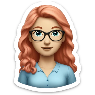 White-girl-with-long-hair-red-head-blue-eyes-wearing-glasses-blouse-formal-pink sticker
