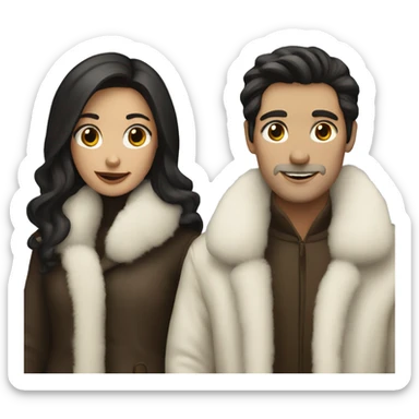 Dark haired White couple in long fur coats sticker