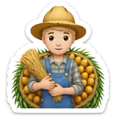 boy farmer, hug a bundle of straw sticker