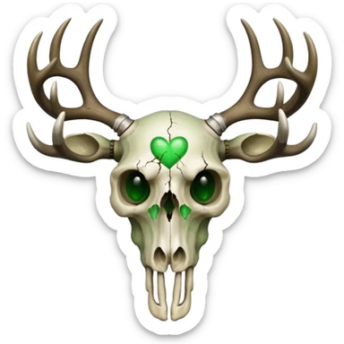 Deer skull with green heart eyes sticker