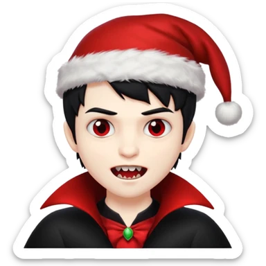 Vampire boy ,Fangs , cHristmas hat ,black hair sticker
