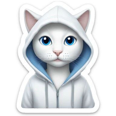 White Cat with blue eyes wearing a hoodie  sticker