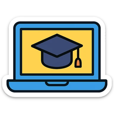 modern icon style laptop with a graduation hat sticker