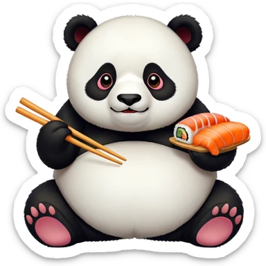 A fat panda eating sushi  sticker