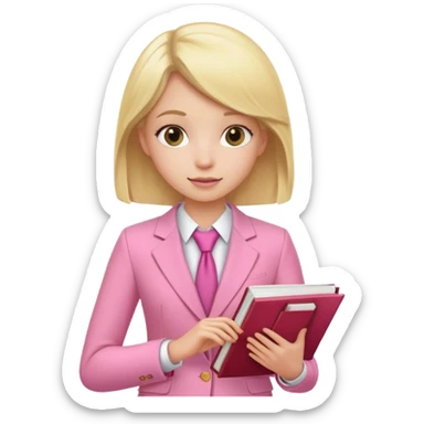 Blond girl pink suit book note  sticker