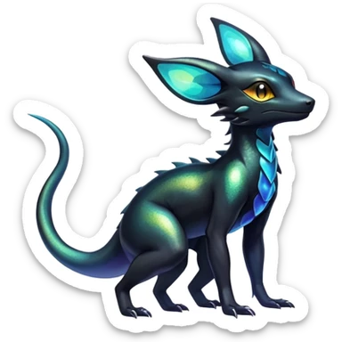 Colorful Iridescent Exotic Salandit-Aurorus-Umbreon-Fakémon-hybrid-creature (full body)  sticker
