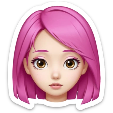 An Asian girl with pink hair, big eyes, thick eyebrows, and long eyelashes; only her head... sticker