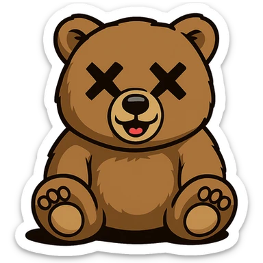 Overlay cartoon X's on the eyes in the exact same style and position as the deer image, referencing the deer for the X style. Keep everything else 100% identical—pose, style, lighting, and details. Make the background transparent. sticker