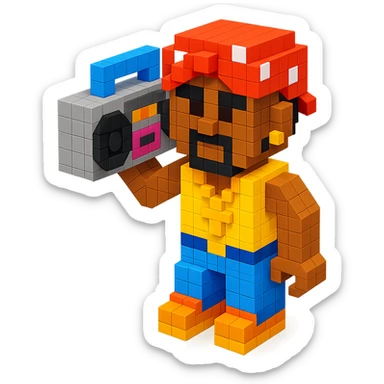 Lego 2Pac holding a boombox, detailed and colorful, retro hip-hop vibe sticker