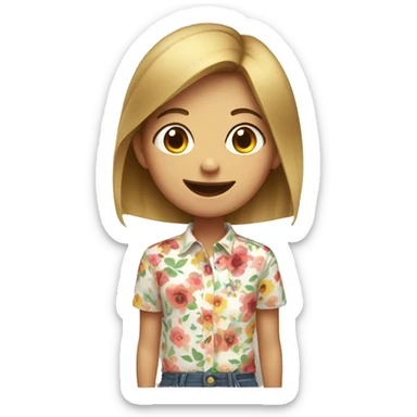 smiling girl in floral shirt, mouth closed sticker